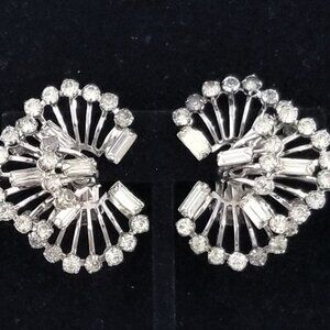 Vintage Clear Rhinestone Austria Huggie Clip on Earrings - Crystal Bling